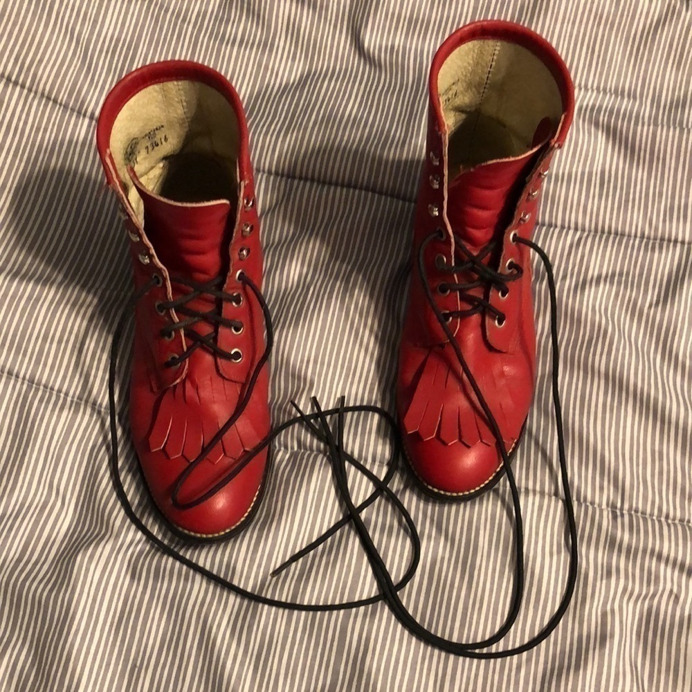 Vintage JUSTIN Boots RED Roper Size 5.5 D Style 503Y Registered NO. 73416 - Picture 5 of 16